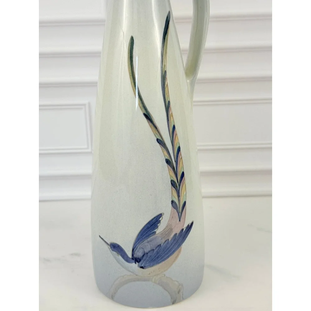 VTG Royal Jubilee Hand Painted Holland Slender Vase Pitcher Bird of Paradise